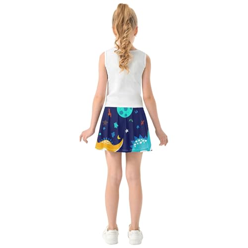 Joisal Girls' Shorts Athletic Skorts Tennis Skirts for Kids Blue Pink Girl Skort Colorful Dinosaurs Space Planets 3t4