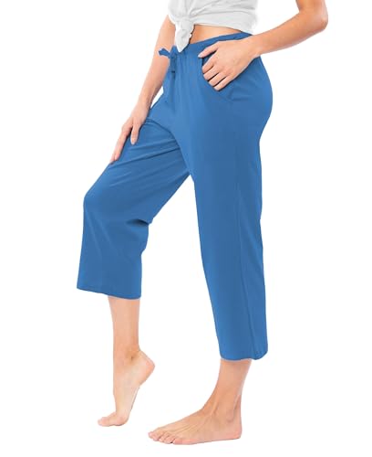 Image of Sexy Basics Women's 100% Cotton Lounge Pants | Capri Style Pajama Sleep Bottoms | Drawstring & Pockets |Multi-Packs & Colors
