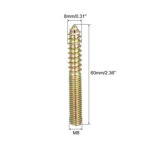 Image of uxcell M8x60mm Hanger Bolts, 8pcs Double Ended Thread Dowel Screws for Wood Furniture