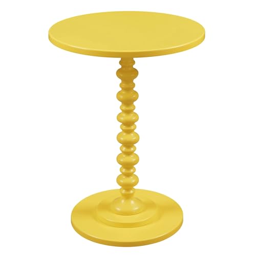 Image of Convenience Concepts Palm Beach Spindle Table 17.75 inch - Traditional Round End Table for Living Room, Turned Solid Wood Side Table, Classic Display Pedestal Table, Yellow