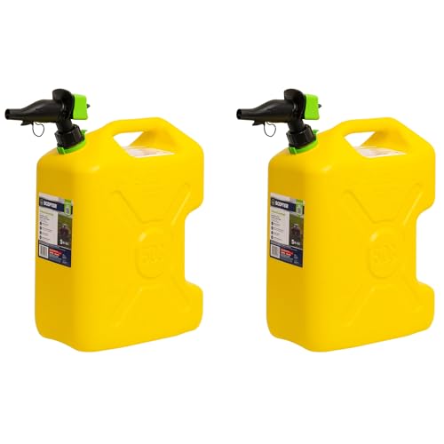 Scepter SmartControl 5 Gallon 18.9 Liter Plastic Dual Handle Diesel Gas Container Jug with Controllable Flow Nozzle Spout, 2 Pack, Yellow