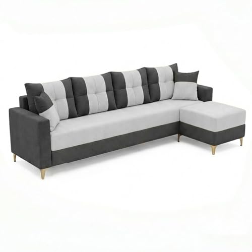 Image of Cavishq 5 Seater L Shape Sofa Set with Movable Ottoman | Flexible Layout | Luxury Velvet Suede Fabric | Modern Living Room Sofa | Dark Grey-Light Grey