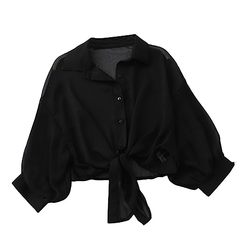 Damen StrandHemd Langarm Chiffon Bikini Cover Up Strand Vertuschen Sommer Dünn Strandbekleidung Strandurlaub Lockere Atmungsaktiv Bequem...