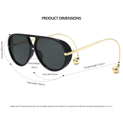 LASPOR Oversized Aviator Sunglasses for Women Vintage With Adjustable Earring Large Big Frame Ladies Shades (Black Frame/Black Lens)4