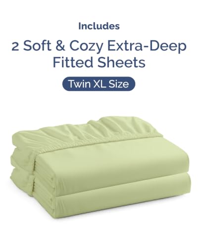 Image of CGK Linens 2 Pack Extra Deep Twin XL Fitted Sheets - Light Sage Green