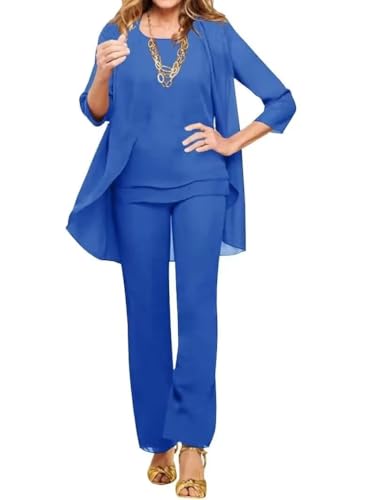 3 Pieces Mother of The Bride Pant Suits for Wedding Chiffon Formal Outfits Wedding Pantsuit for Women Evening Party