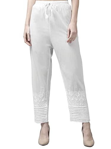 Ada Hand Embroidered Lucknowi Chikankari White Cotton Palazzo Pant for Women A711151