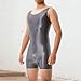 Mens Mesh Shiny Athletic Supporters Sexy Boxers Sleeveless Sheer Bodysuit Shapewear One Piece Singlet Leotard Jumpsuit Grey L