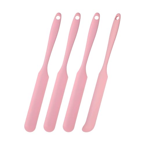 4 espátulas de silicona para tarros, antiadherentes, resistentes al calor, espátulas delgadas, espátulas de mantequilla, raspador de masa para frascos, hornear, glaseado de pasteles (rosa claro)