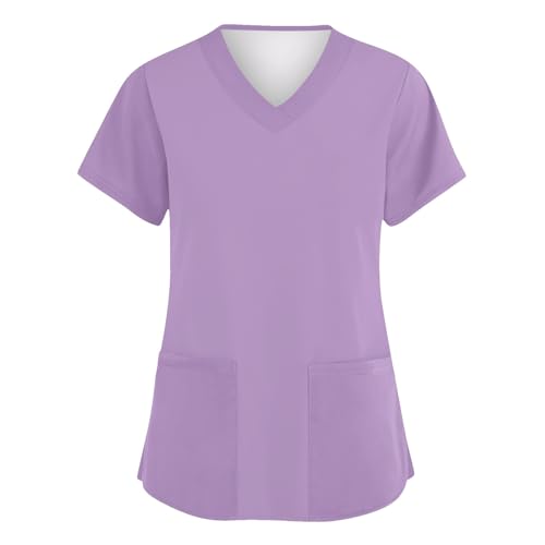 Image of FONMA Scrub Tops Women Plus Size Stretchy V-Neck Scrub Shirts with 4 Pockets Breathable Short Sleeve Nurse Uniforms