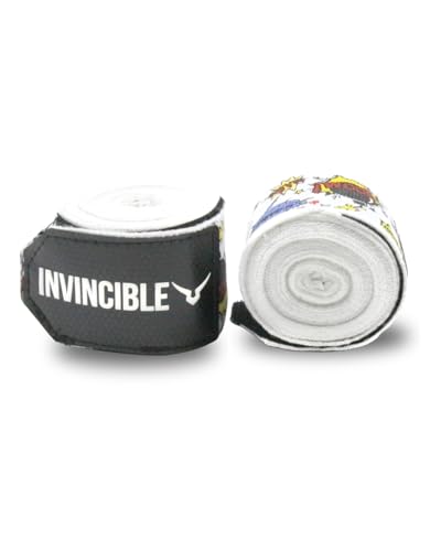 Image of INVINCIBLE Nylon Mexican Style Semi-Stretch Boom Boom Printed Hand Wraps (White, 1.5 Meter)