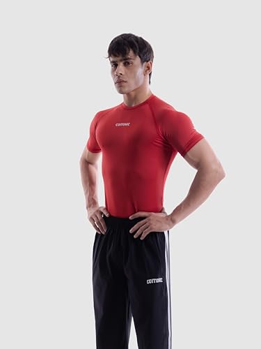Image of COITONIC Men's Half Sleeve Compression T-Shirt - Athletic Base Layer for Gym, Sports & Fitness Training