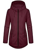 Tuopuda Damen Übergangsjacke Leicht Herbstjacke Kurzmantel mit Kapuze Parka Kurz Windbreaker Jacke mit Reißverschluss Sportliche Damen Outdoor Jacke(Weinrot,XL)