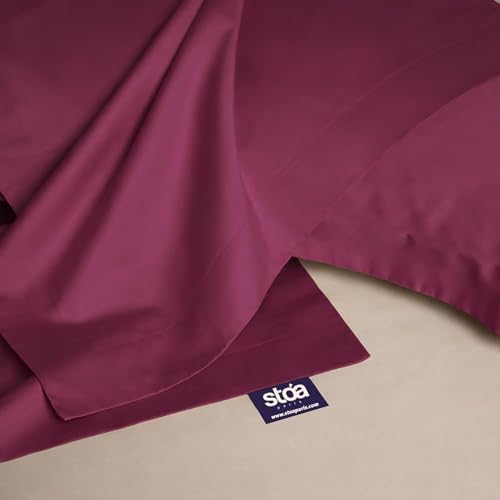 Image of Stoa Paris 350TC Luxstre Cotton Super King Flat Bedding Set for King & Double Size Beds with 2 Pillow Covers, 274cm x 274 cm Bedsheet, All-Season Comfort, Breathable, Home Decor, Panache - Maroon