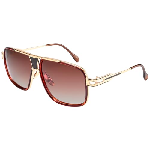 Dollger Fashion Square Aviator Polarized Sunglasses for Men Retro 70s Sunglasses Cool Designer Shades