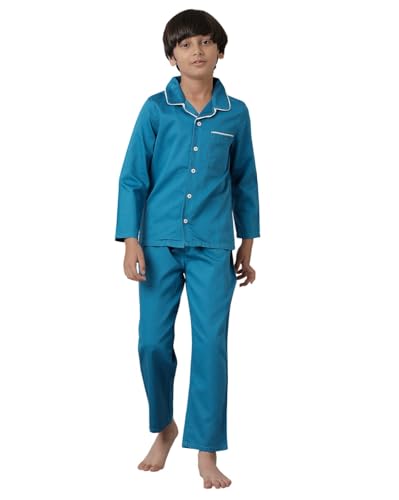 Image of Under Fourteen Boys Cotton Night Suit Set | Soft Breathable 2Pcs Sleepwear /Nightwear /Sleepsuit /Loungewear Co-Ord | Checks Top & Pyjama | Elastic Waist & Pockets | Multicolor Pajama Party & Gifting Set