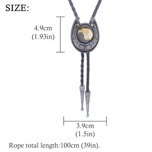 Image of HUABOLA CALYN Bolo Tie for Men- Western Cowboy Native American Golden Horse Bolo Tie