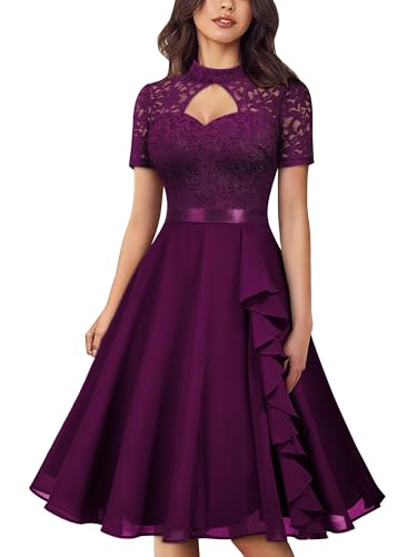 Image of Miusol Women's Vintage Half Neck Cut-Out Lace Ruffle Style Cocktail Party Dress