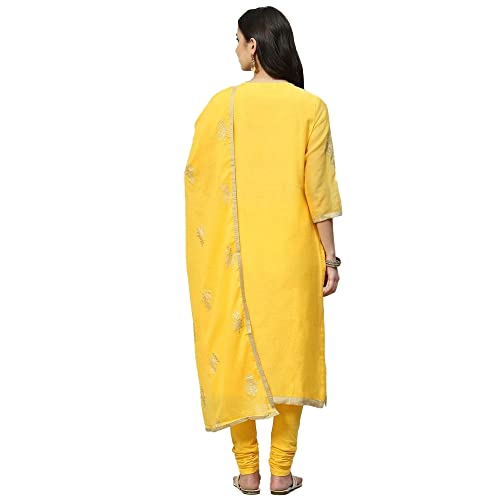Image of BIBA Women Art Silk Straight Kurta Churidar Suit Set