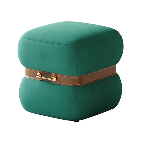 lyxamjrzyp Puff Reposapiés Tapizado con Asa de Latón, Taburete Otomano Pequeño para Sala de Estar, Banco de Entrada Compacto, para Dormitorio Tocador(Green)