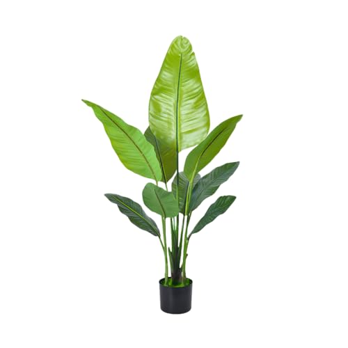 XVVX人工観葉植物、人工グリーン、光触媒、インテリア、枯れない、人工樹木、人工植物、大型擬似グリーン植木鉢、観賞用フェイク植物 (高さ120cm シミュレーショントラベラーバナナ リアルな葉っぱ【黒プラポット付き】)