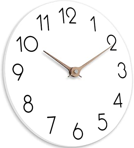 cicininc 12 Inch Wall Clock - Wooden Silent Wall Clocks Battery Operated Non Ticking, Modern Simple Clock for Bathroom, Office, Bedroom, Home, Kitchen, Living Room(12"-White)