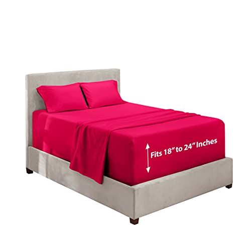 Image of Hearth & Harbor Extra Deep Pocket Bed Sheet Set - 4 Piece Hotel Luxury Sheets Fits Up to 24 inch Thick Mattress - King - Hot Pink