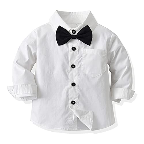 IDOPIP Toddler Kids Baby Boys 1st Christmas Outfit Gentleman Striped Shirt with Bowtie +Long Suspender Pants Overalls Clothes2