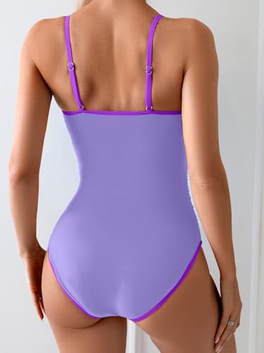 Image of Eomenie Women's One Piece Swimsuit Tummy Control Slimming Bathing Suit Color Block Spaghetti Strap 1 Piece Swim Suit Swimwear
