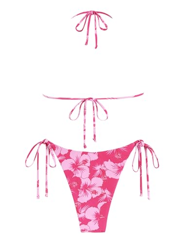 Image of ZAFUL Womens Printed Triangle Bikinis 2 Piece Halter Bikini Sets High Cut Bathing Suit Side Tie Swimsuits