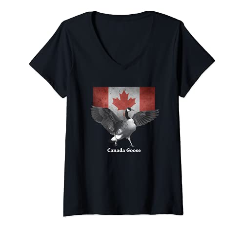 Donna Proud Canadian Flag Canada Goose Tshirt Maglietta con Collo a V