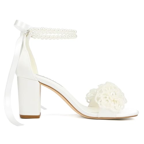 Pearl Wedding Heels Block Heel Wedding Shoes for Bride Open Toe Bridal Shoes Chunky Heeled Sandals4