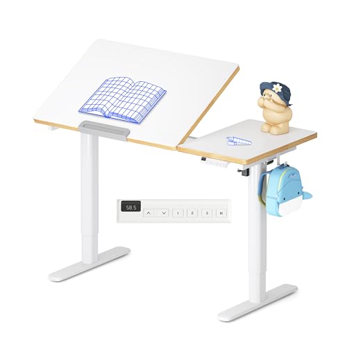 FLEXISPOT Kinderschreibtisch, Elektrisch Höhenverstellbarer Schreibtisch mit neigbarer Tischplatte, für Kinder ab 6 Jahren, mit LED-Höhenanzeige, 3 Speicherplätzen, Kindersicherung, 110 x 52 cm
