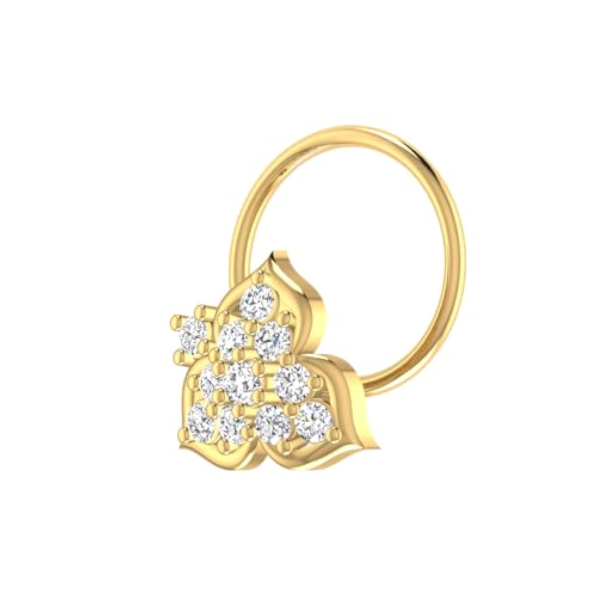 Women's 9K Hallmarked Yellow Gold Stud Nose Ring, Elegant Design