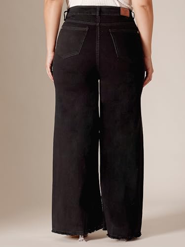 Image of Miss Chase A+ Women's Wide-Leg High-Rise Regular-Length Stretchable Shaping Denim Jeans