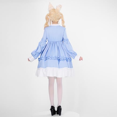 Girl's Sweet Bear Bow Lolita Dress Cute Lace Ruffle Long Sleeve Chiffon Princess Dress Anime Party Fairytale Style Dresses4