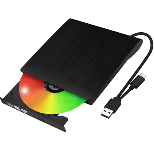 Lumitrex External CD DVD Drives para PC, Grabadora de Externa USB 3.0 y USB-C, Unidad Portátil de CD/DVD +/-RW, Reproductor de DVD Delgado para MacBook, Sistema Operativo Windows 11/10/8/7/XP Linux