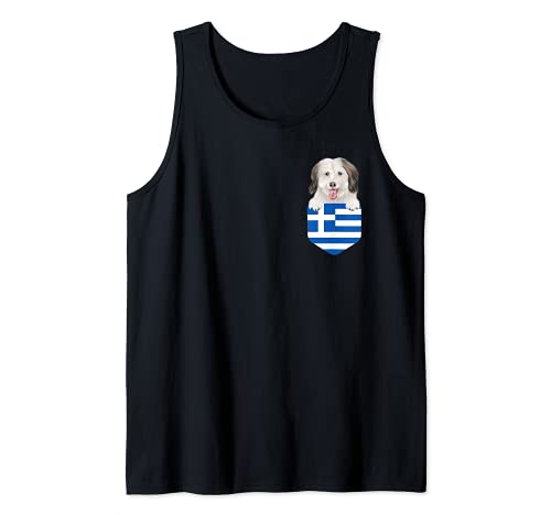 Greece Flag Coton de Tulear Dog In Pocket Tank Top, Black, S