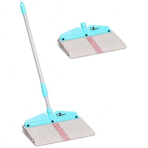 Image of Zureni Telescopic Mop with Wiper Stainless Steel Extendable Handle and Cotton Cleaner Adjustable Pole Without Bucket for Home Kitchen Cleaning Dry & Wet Floor (Blue, 1 Extra Refill)
