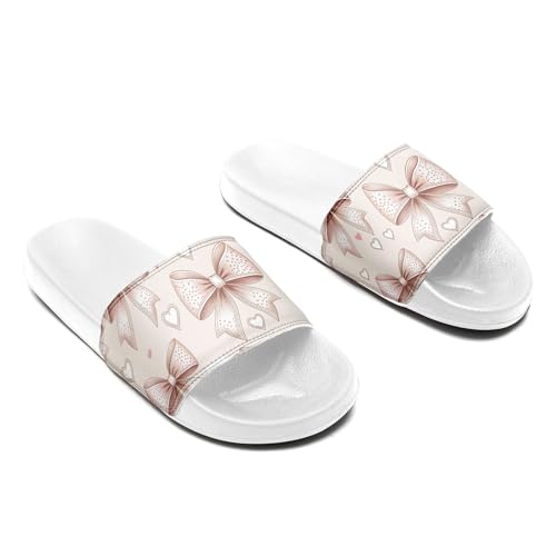 Trendy Preppy Aesthetic Slide Sandals for Women, Comfortable Stylish Bow Print Design Girls Beach Outdoor Slippers4