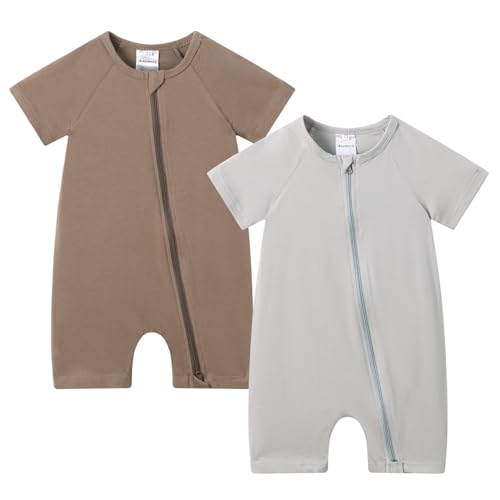 Image of JunNeng 2 Pack Footless Long/Short Sleeve Baby Romper with Zipper Cotton Infant Sleepwear