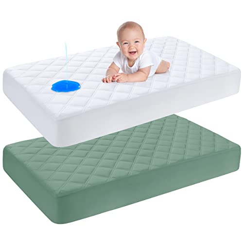 Image of Yoofoss Waterproof Crib Mattress Protector 2 Pack, Quilted Crib Mattress Pad Cover Ultra Soft and Breathable, Machine Washable Toddler Mattress Protector for Standard Baby Crib Size 52''x28''