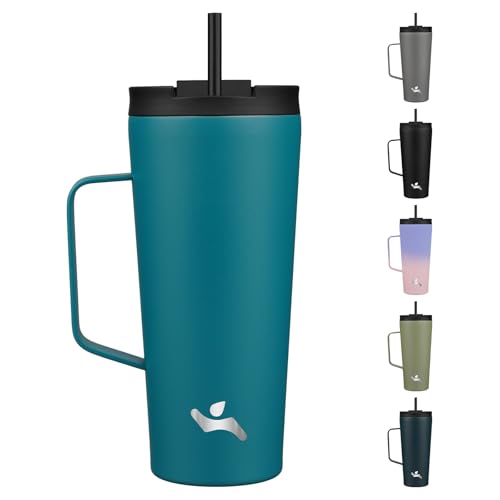 Image of Konokyo 22 oz Insulated Tumbler with Handle & Straw, Stainless Steel Mug