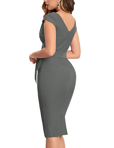 Image of MUXXN Women's Vintage 1950s Style Wrap V Neck Tie Waist Formal Cocktail Dress