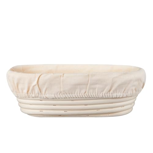 Image of Dimpola Banneton Bread Proofing Basket Banneton Basket Set Sourdough Proofing Basket Round Proofing Bowls Handmade Rattan Baskets and Liners (Oval 10 inch set of 2)