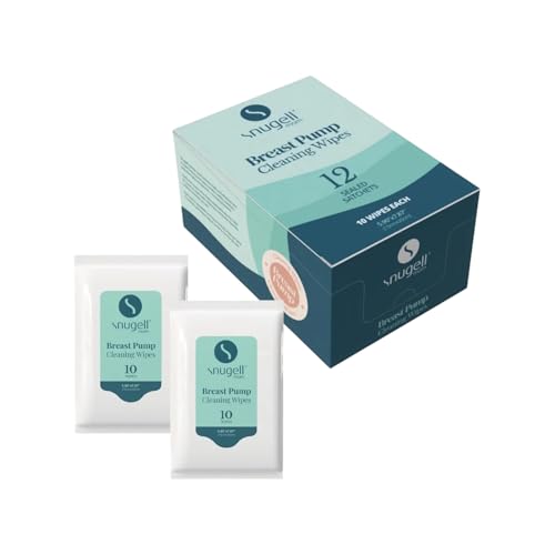 Snugell Breast Pump Wipes 120 Count (12 Individually Wrapped Packs) - No-Rinse Hypoallergenic Unscented Cleaning Wipes - Safe for Pump Parts Bottles Pacifiers and Accessories - Travel Friendly