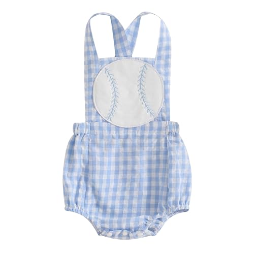 Image of Kavousa Baby Boy Girl Baseball Outfit Ruffle Romper Sleeveless Jumpsuit Overalls Infant Spring Summer Clothes