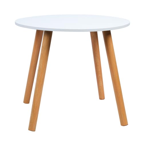 Tische und Schreibtische, 60 cm, rund, weiß, für Esszimmer, Küche mit Holzbeinen, Frühstück, rund, für Wohnzimmer, Büro, Lounge, Küche, weiß