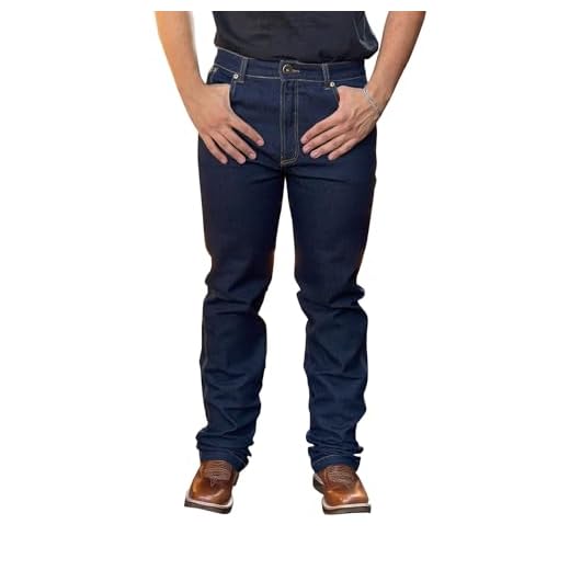 Calca Country Jeans Masculina Peão Rodeio Agro Pura Raça Tradicional Rodeio Cavalgada Elastano Barra Larga (BR, Numérico, 42, Regular, Regular, Azul Escuro)