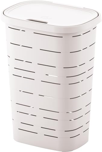 Coffre à Linge en Plastique 55L – Coloris Blanc – Fabriqué en France – Panier à Linge Robuste avec Couvercle – 44 x 32,5 x 60,5 cm – Idéal Salle de Bain, buanderie, Chambre - M Home by Mazzei Mondex
